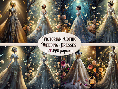 Victorian Gothic Wedding Dresses digital paper dresses gothic sublimation victroian wedding wedding paper