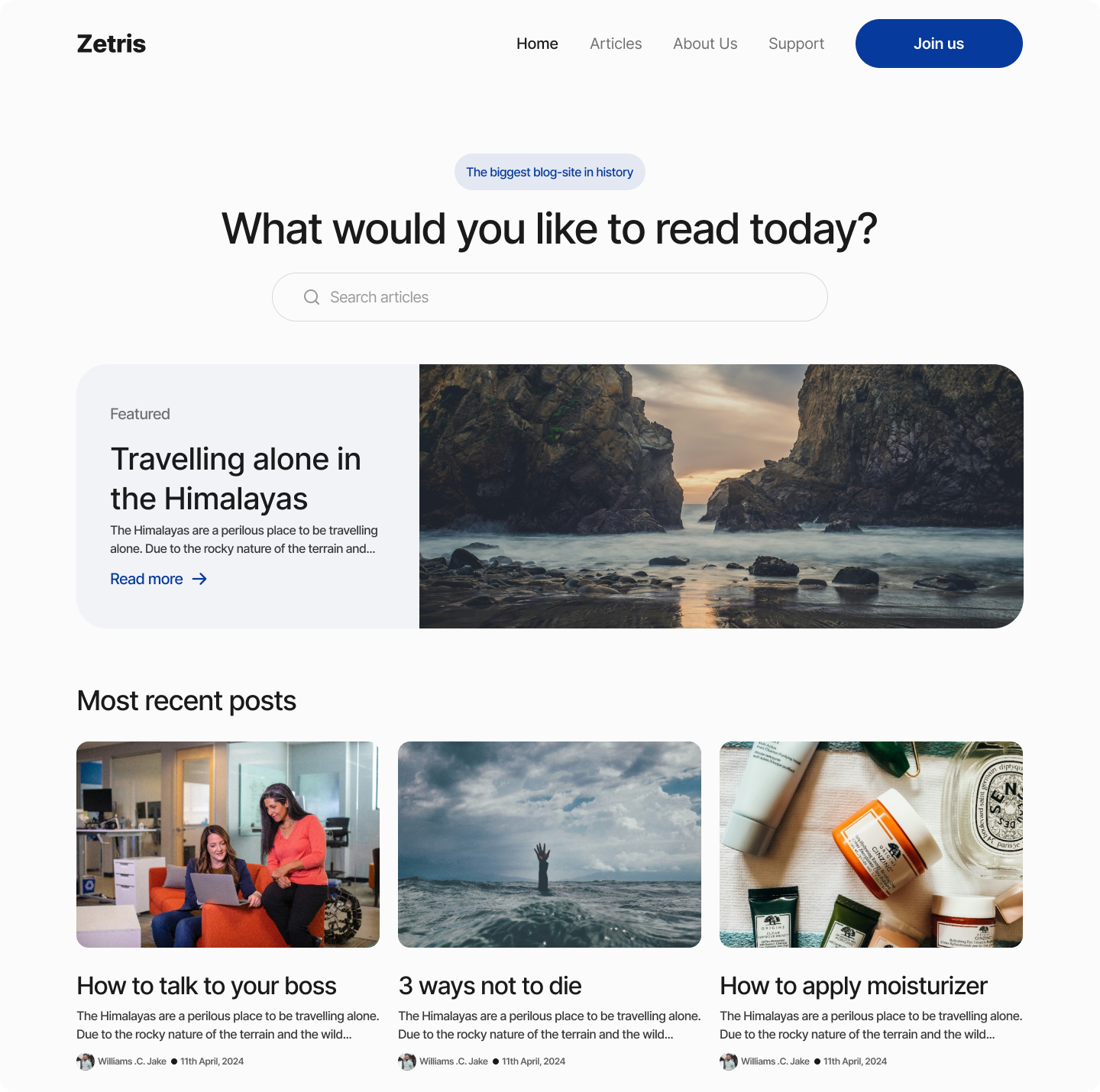 Zetris Landing Page blog design figma landing page reading ui uiux ux visual design