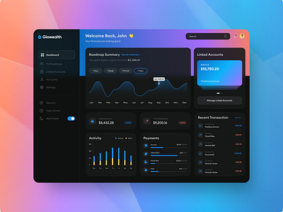 Dashboard Design for a Financial Management Platform app dark dashboard design financial gradient graphic design management platform ui ux