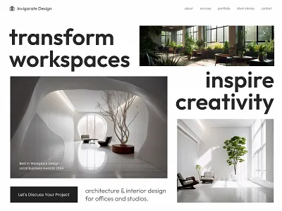 Workspaces Reimagined: Design for Inspiration (#Day11) 30daysofwebdesign architecturaldesign architecture bento grid branding clean web design design interior design minimalist minimalistdesign office office interior studio design ui web design webdesigner website