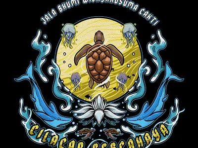 Sea creature life artwork fish illustration jellyfish ocean sea seaturtle shark water wijayakusuma