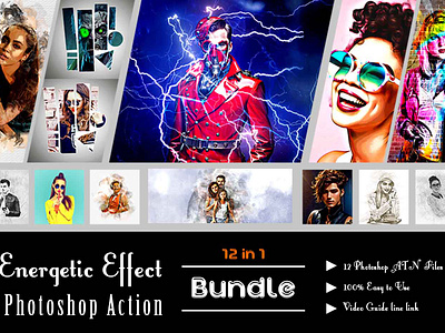 12 Energetic Effect Photoshop Action Bundle sketch bundle