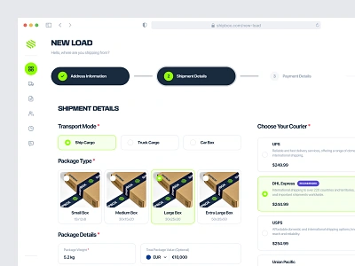 Shipbox - Create Shipment Page admin create labels create shipment page create shipping delivery form logistic new shipment parcel product design saas shipment shipment dashboard shipping shipping dashboard steps web app