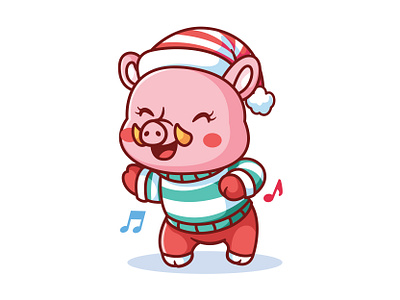 Dance Pig animal cartoon character cute dance happy icon illustration mascot new year pig vector