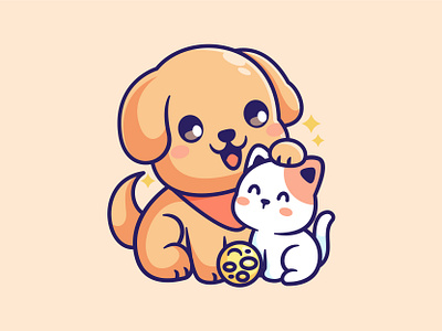 Cat & Dog animal cat character cute dog happy illustration logo love mascot pet