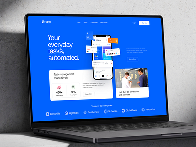 Coca - Project Management App Landing Page app daily elementor framer landing manage management page platform project saas software task ui webflow website wordpress