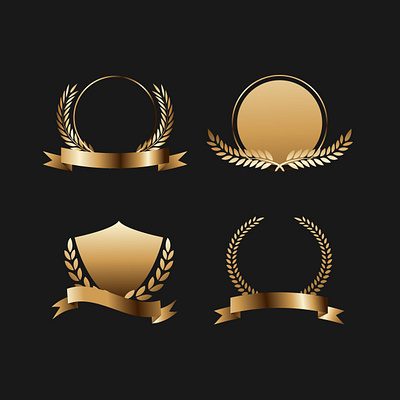Vector illustration of golden ribbon and badges collection abstract