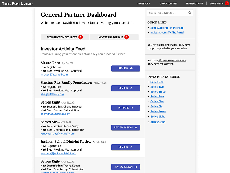 Triple Point Liquidity: General Partner Dashboard