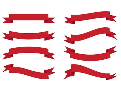 A vector collection of different red ribbons banners isolated satin