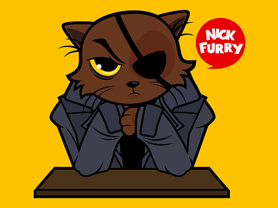 Nick Furry 2dartist 2dillustration animal avangers cartoon cat comic cute kawaii kitten marvel pet vectorillustration