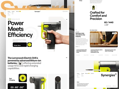 Synergies - Product Website Technology bold bosh branding clean design drill electric drill future landing page minimalist modern product product web stylish ui ui ux ui visual design web design website website product