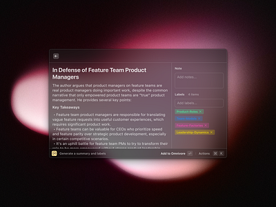 Raycast extension to generate summary and labels for Omnivore ai app article desktop figma generative generative ai gpt launcher library macos omnivore product design productivity raycast summary tool ui ux