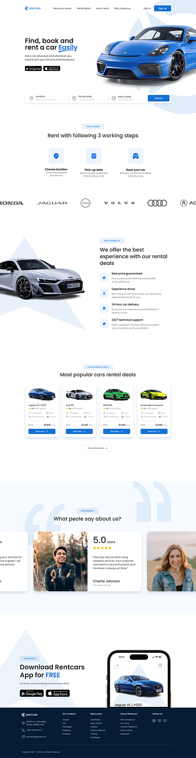 Car Rental Landing Page branding graphic design motion graphics ui