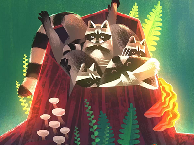 Let's take a nap ✨ animals animation chill forest illustration motion graphics nap nature raccoon