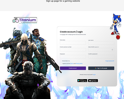 Signup page for a Gaming website branding design figma flat graphic design ui user experience ux