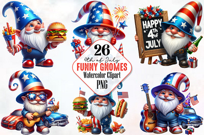 4th of July Funny Gnomes Sublimation Png 3d animation app branding design graphic design illustration logo ui vector