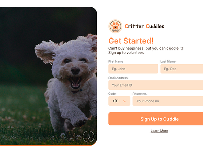 Critter Cuddles ui ux