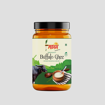 Buffalo Ghee Label Design box design buffalo buffalo ghee label dairy dairy product packaging desi label design ghee indian ghee packaging pouch design product design productdesign