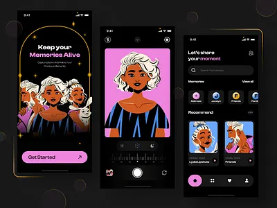 ✨ Magical Moments Capturing App app camera ui characters clean dark mode graphic design illustration kids app design kids illustration minimalism mobile app modern sharing app social app ui ui design ui ux ux design