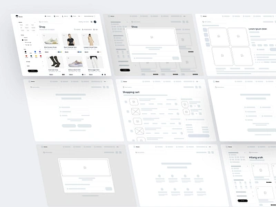 Wireframe Blanzaa. bank black breadcrumbs cart dashboard dropdown graphic design gray image landingpage lowfi marketplace modal popup shoes shop shoping side menu webapp wireframe