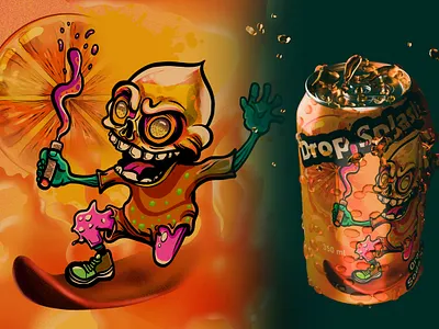 Drop Splash project // Soda Can Design + NFT collection 2d illustration 3d blender 3d branding can label cartoon character art character design concept art cycles label design label illustration nft packaging procreate product design render skull soda can surf