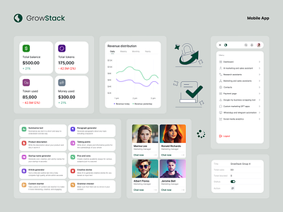 GrowStack (Mobile App) - Design Elements aimarketing figmadesign growstack marketingautomation marketingtools uiux