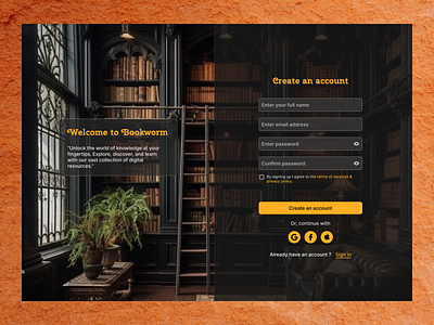Sign up page beautiful black black color bookstore dark theme easy sign up exclusive eye catching figma glassmorphism innovative online online bookstore sign up sign up page simple sign up ui ui design ui ux design ux design