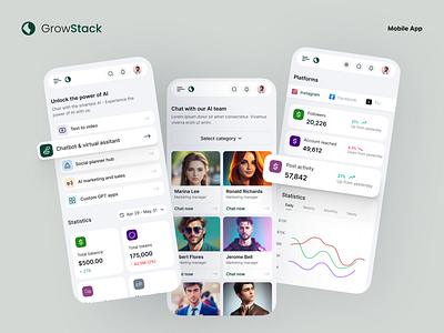 GrowStack (Mobile App) - Design Concept aimarketing figmadesign growstack marketingautomation marketingtools uiux