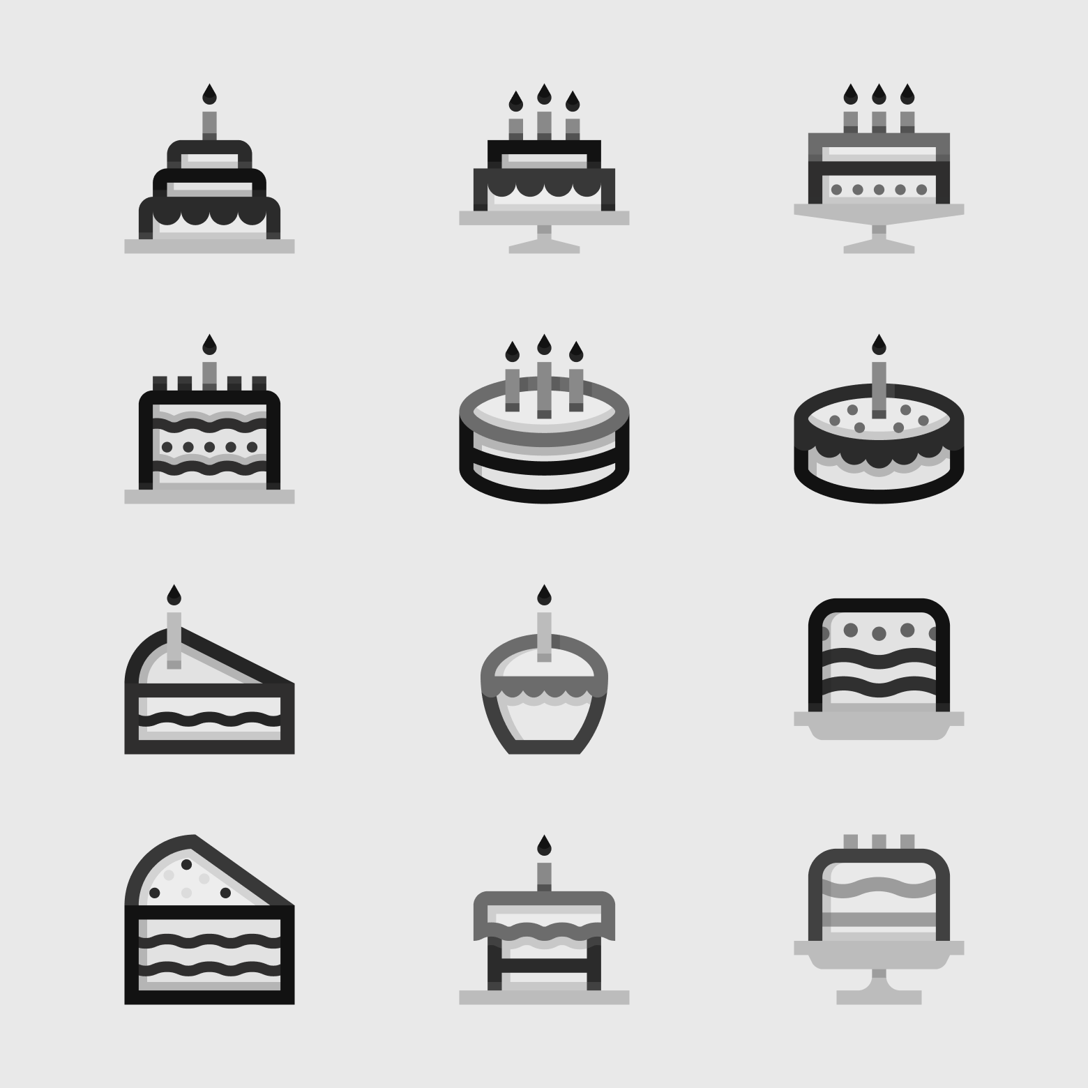 Free Drop / Gothic Birthday Cakes birthday birthday cake cake cake slice candles celebration chocolate food gothic icons muffin noir one candle party piece of cake slice sweet vector wedding wedding cake