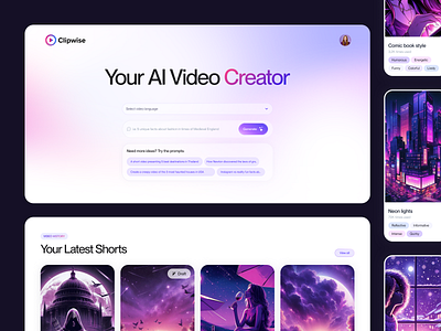 AI Video Creator Redesign ai ai video creator design generated purple ui ui design ux ux design video