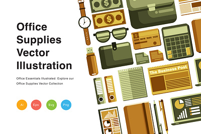 Office Supplies Vector Illustration environment