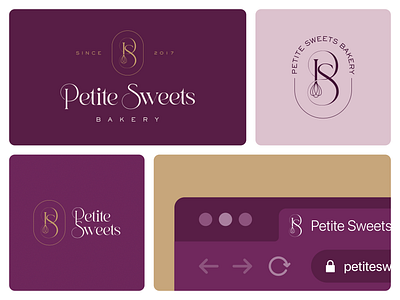 Sophisticated Logo Design for Petite Sweets bakery branding dark design gold graphic design logo logomark mauve modern muted pink purple sophisticated sweets violet