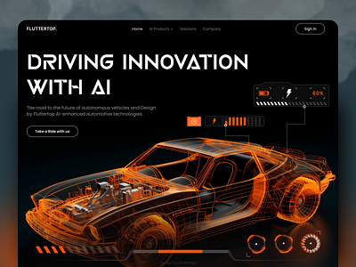 AI Website for Automotive Technologies ai ai website artificial intelligence auto automobile automotive car cars design ev fluttertop hero section machine learning sports car technology transport truck ui vehicle website design