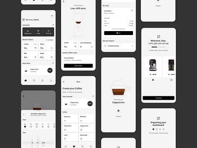 Aromify Coffee App animation branding coffee dan kindley figma iconography illustration iot mobile app product design prototype smart app ui user experience