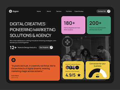 Dark modern header for agency landing page