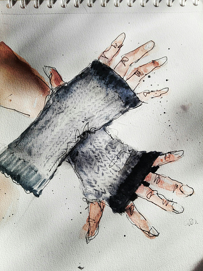 hands sketch watercolour