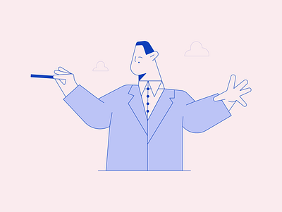 Conductor I Client: Laurent 2d blue brand illustration character character design clean work conductor design focus illustration illustration 2d line art minimal art minimalism music person pink vector vector art web illustration