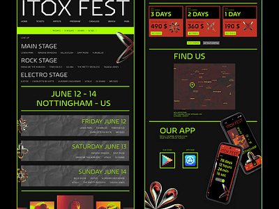 ITOX fest landing page 3d app mobile brutalism direction artistique event festival figma graphic design homepage landing page modern music neon ui uiux webdesign