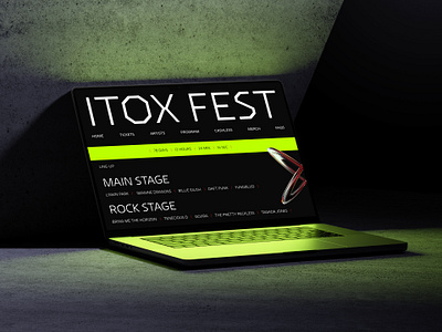 ITOX fest landing page 3d branding brutalism design direction artistique festival figma graphic design homepage landing page modern music neon ui uiux webdesign