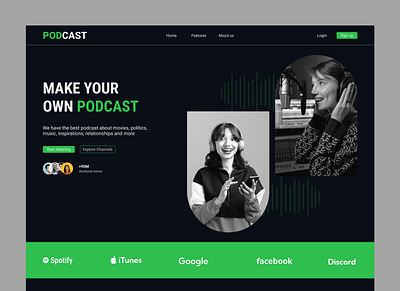 Podcast Website Landing Page Design app design branding design figma graphic design illustration interaction design landing page logo podcast design ui ui ux designer ux website design