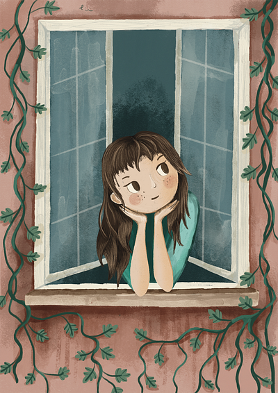 illustration girl in the window graphic design illustration illustrator procreate
