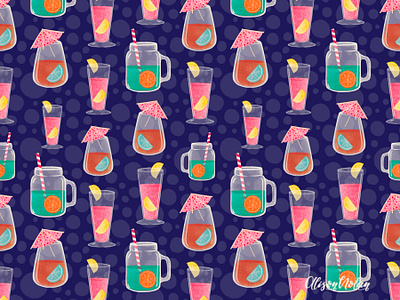 Mocktail Repeat Pattern design drawing challenge female illustrator hand drawn illustration mocktail procreate repeat pattern summer drink summer pattern surface pattern