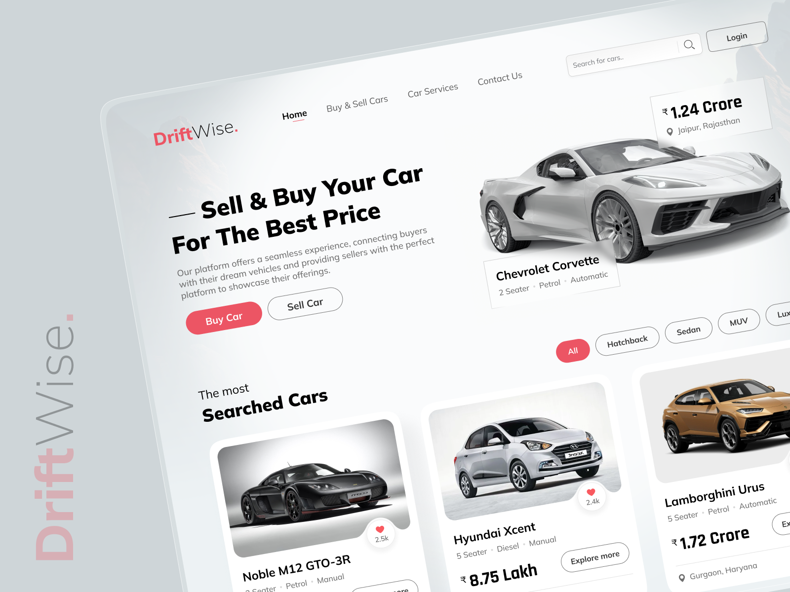 DriftWise: Car Buying and Selling website UI UX app application branding car case study design ecommerce graphic design icon illustration landing page logo minimal ui user interface ux vector web website