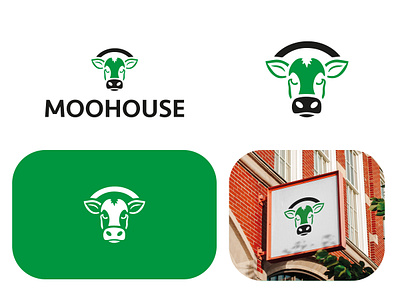 MOOHOUSE LOGO TEMPLATE animal logo branding cartoon cow cow logo dairy logo design graphic design logo logo template logo type milk logo