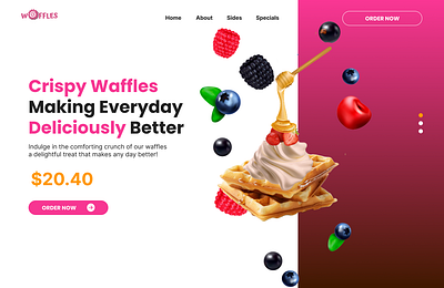 Crispy Waffles Animation 3d animation branding figma food graphic design interaction motion motion graphics photoshop pink ui uiux waffle website