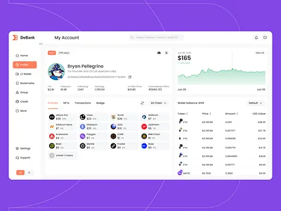 Debank Redesign Concept analytics clean crypto crypto currency crypto dashboard currency crypto dashboard debank product design token ui ux wallet crypto web design