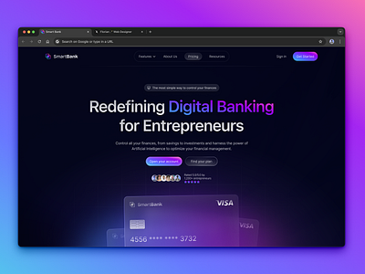 Landing Page Fintech Digital Banking credit card digital banking gradient hero section landing page pink purple saas startup ui design