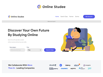 Online Studee - Online Course Recommendation Website minimalist onlinecourse uidesign uiux webdesign