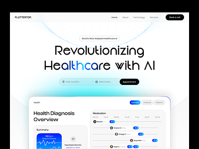 AI Website Design for Healthcare ai ai website artificial intelligence clinic doctor eps fitness fluttertop health health app healthcare healthcare design hero section hospital machine learning medical medicine patient ps website design