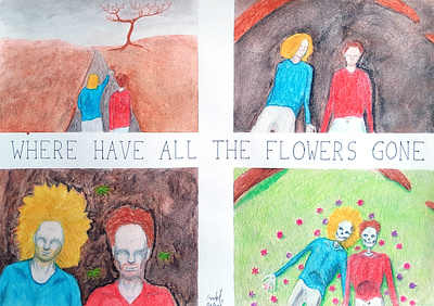 Where have all the flowers gone handmade illustration watercolor